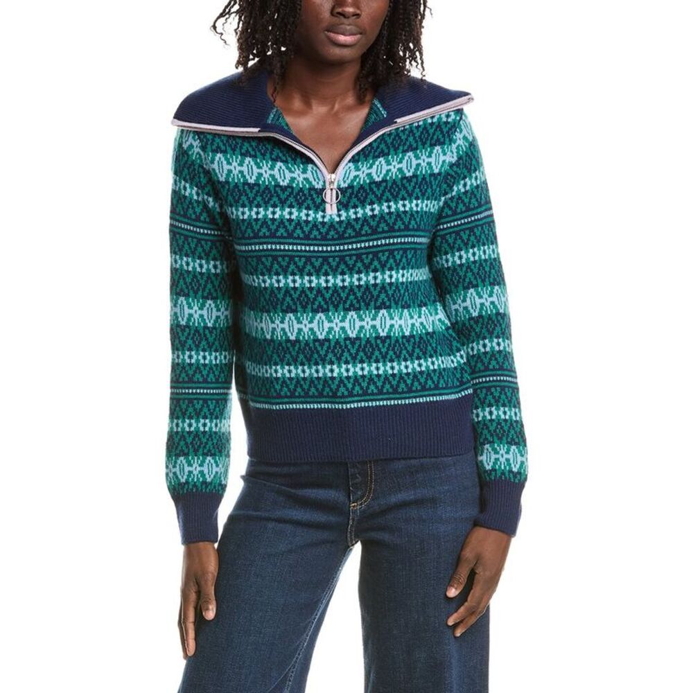 &Isla Womens  Asher Fairisle 1/4-Zip 100% Cashmere Sweater, Navy